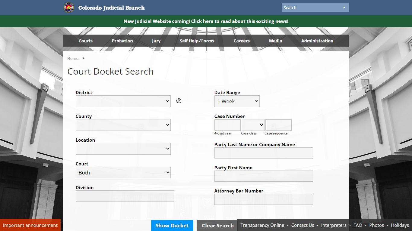 Colorado Judicial Branch - Court Docket Search